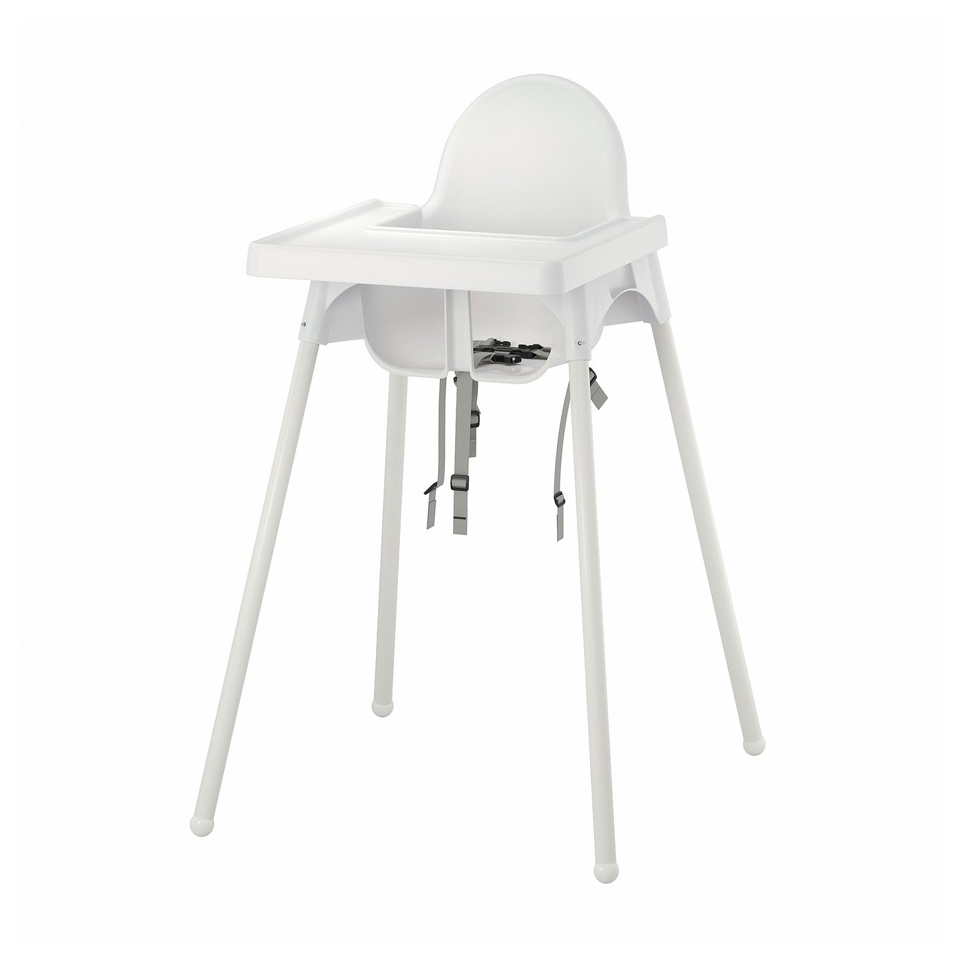 White IKEA ANTILOP high chair with tray, legs and safety belt
