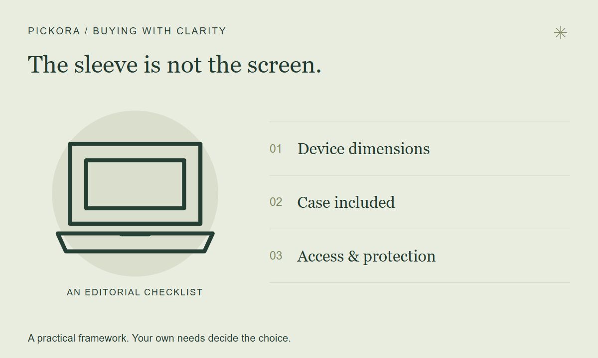 Editorial laptop-fit checklist covering device dimensions, case, access and protection