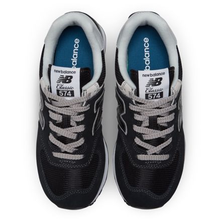 Pair of New Balance 574 Core sneakers viewed from above, showing laces and openings