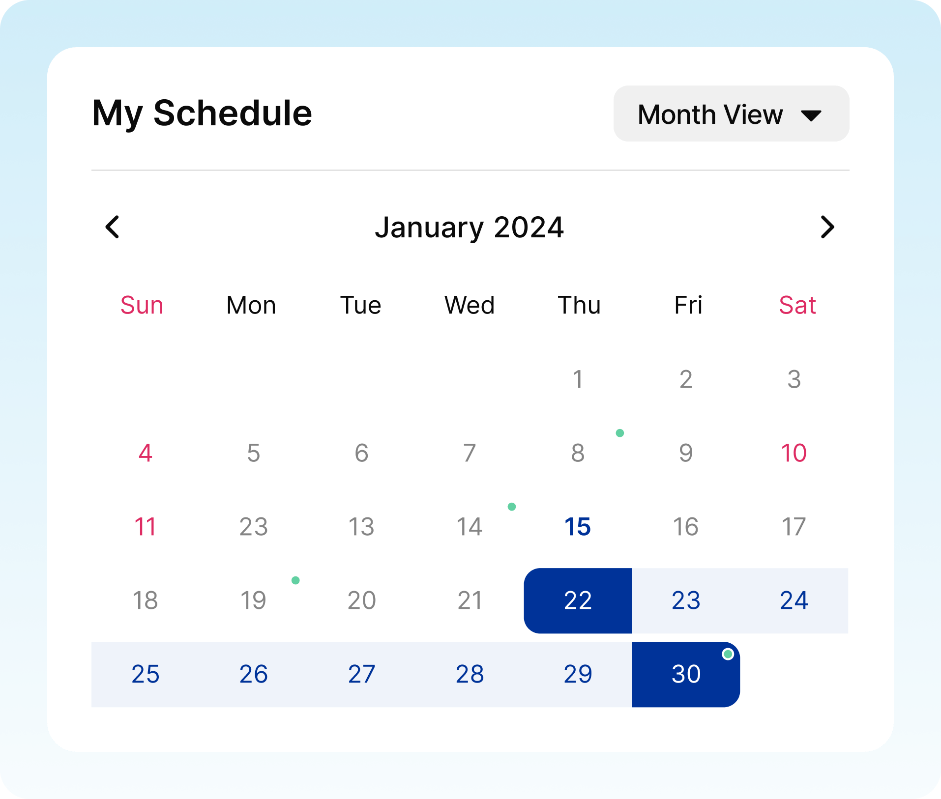 Official Credit Repair Cloud My Schedule visual showing a month calendar and appointment indicators.