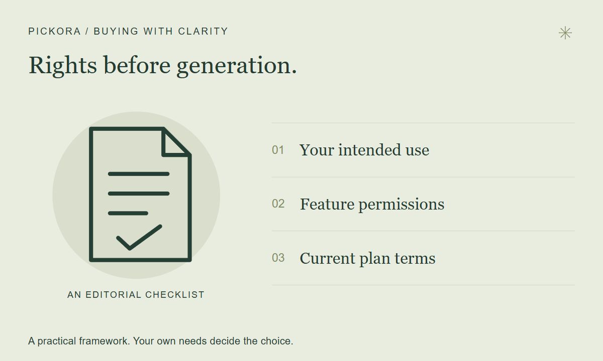 Editorial checklist for intended use, feature permissions and current plan terms