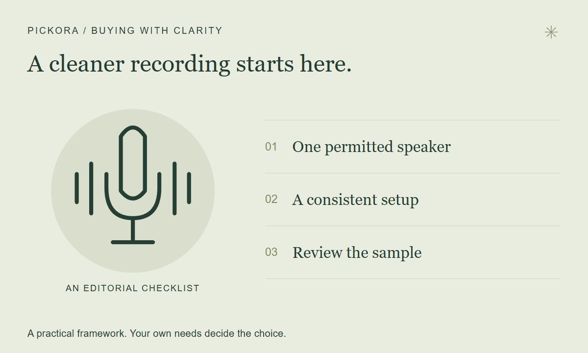 Editorial recording checklist: one permitted speaker, a consistent setup and sample review