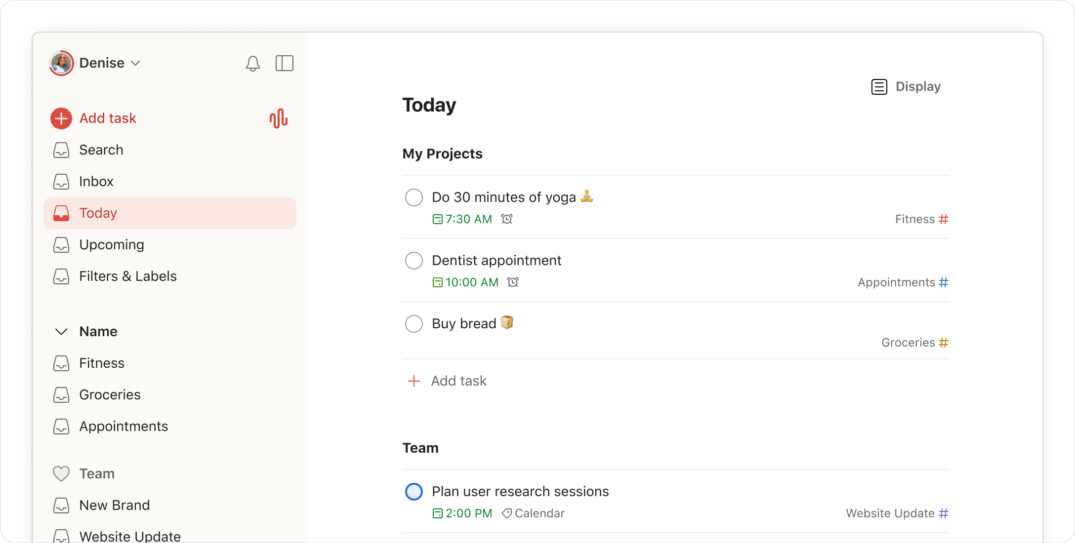 Todoist official desktop Today view