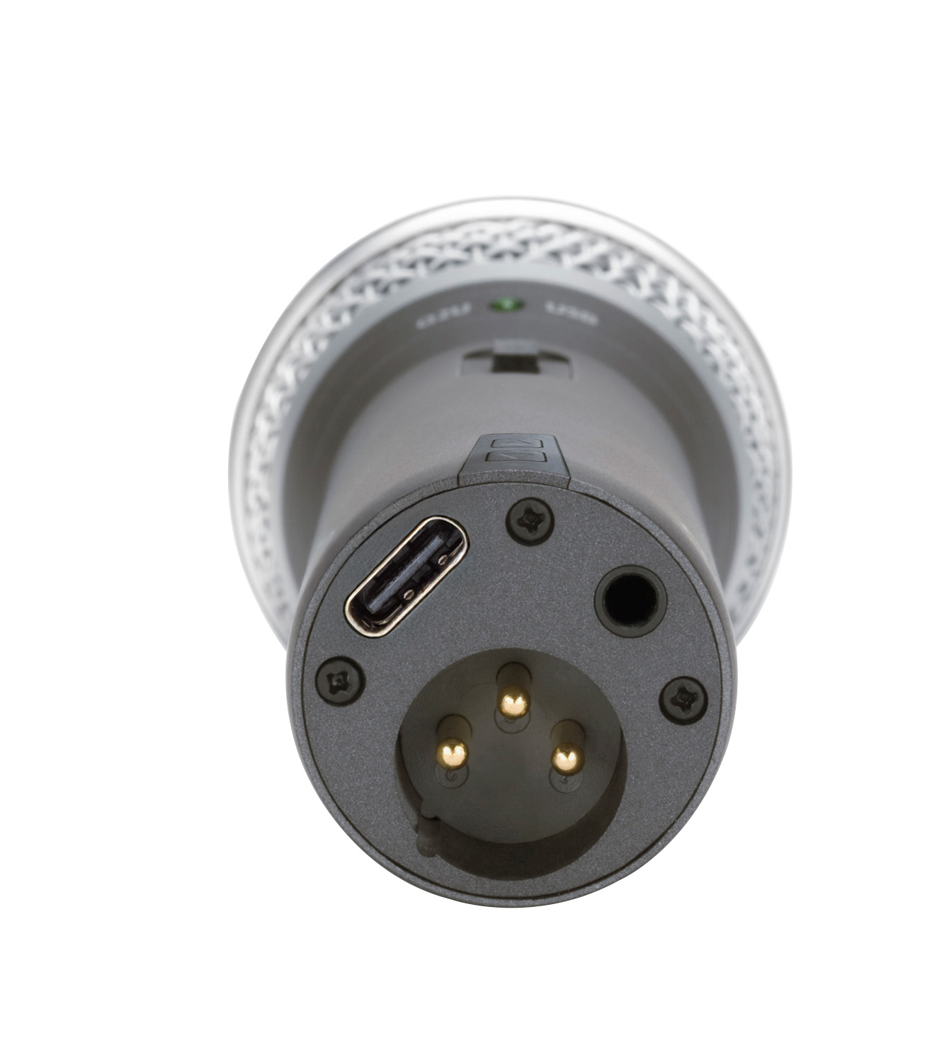 Official current Samson Q2U connector close-up with USB-C, XLR and headphone sockets