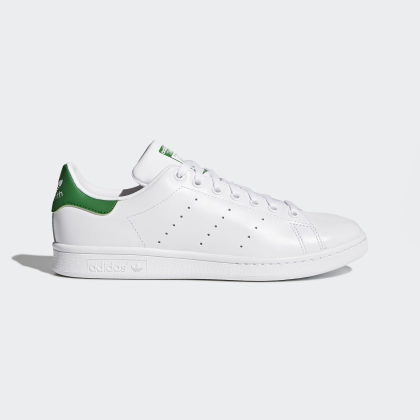 adidas Stan Smith M20324 official white shoe side view with green heel tab