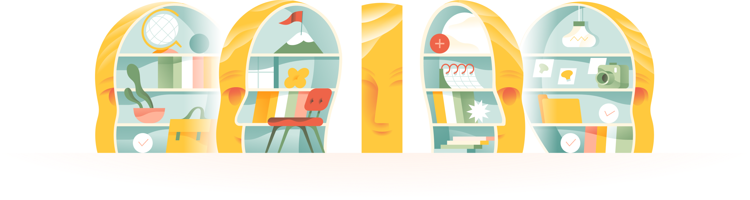 Todoist official editorial illustration showing organized shelves and everyday objects
