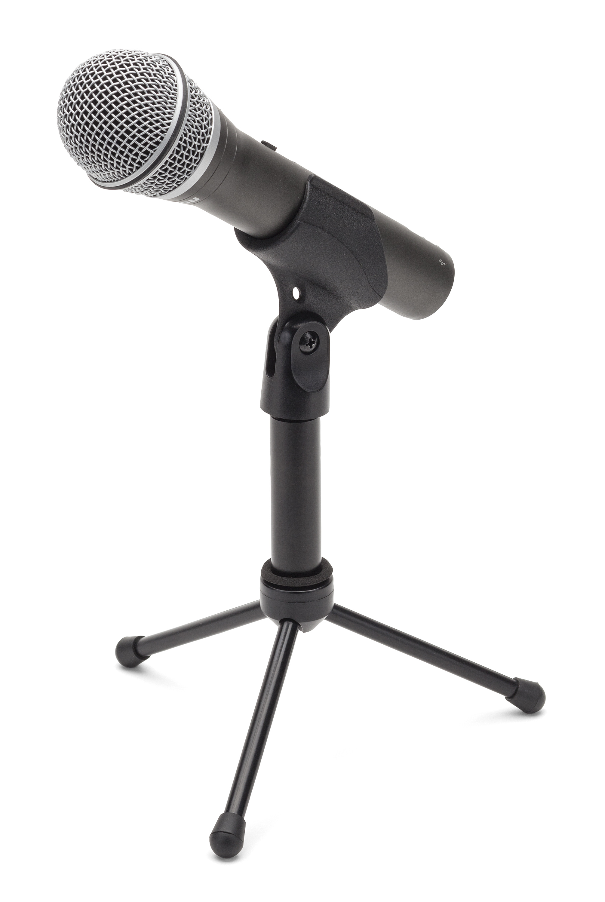 Samson Q2U microphone angled on its included tripod stand